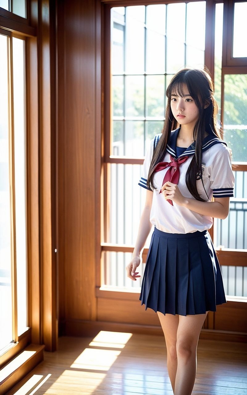 サンプル画像4:AI美女写真集┃廊下を歩く美女(AI美女写真集┃清楚な大人) [d_585806]