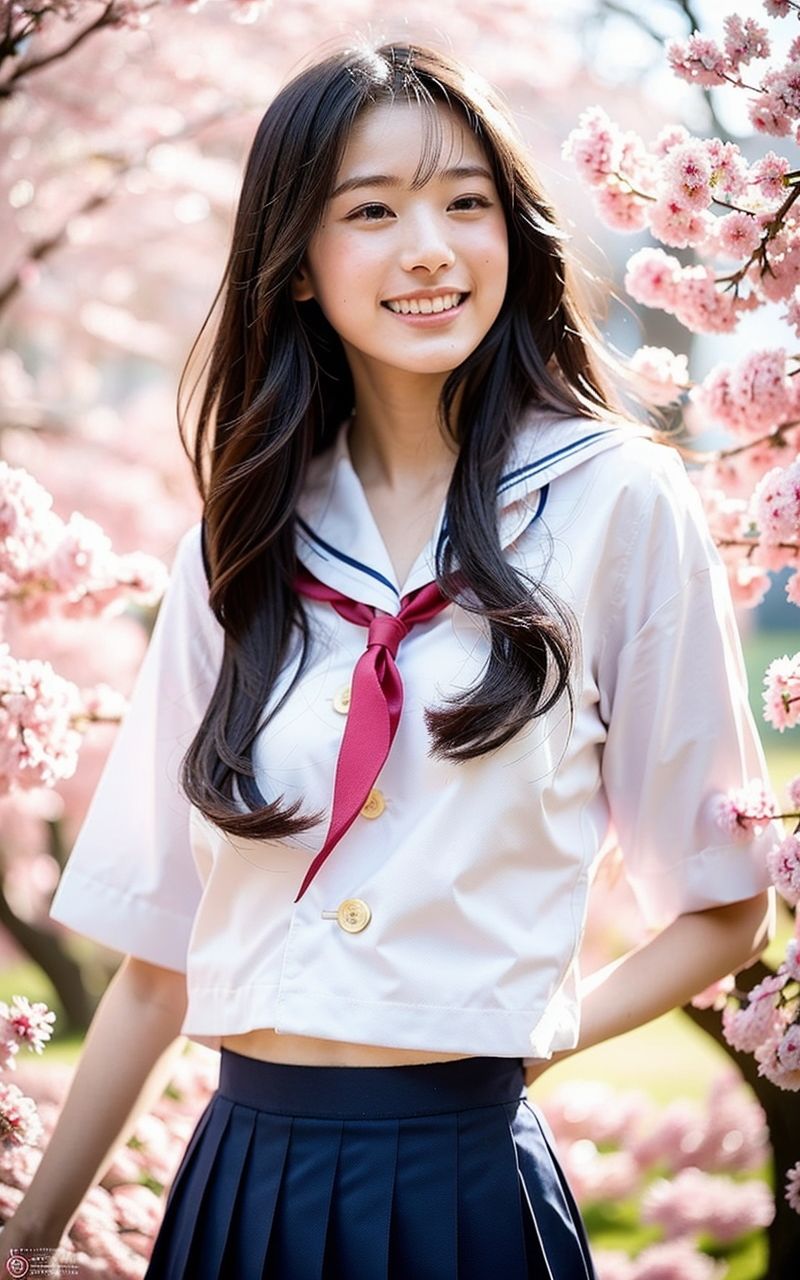 AI美女写真集┃桜と制服美女 画像1