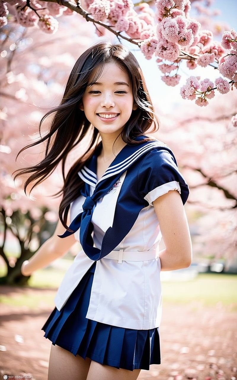 AI美女写真集┃桜と制服美女 画像2