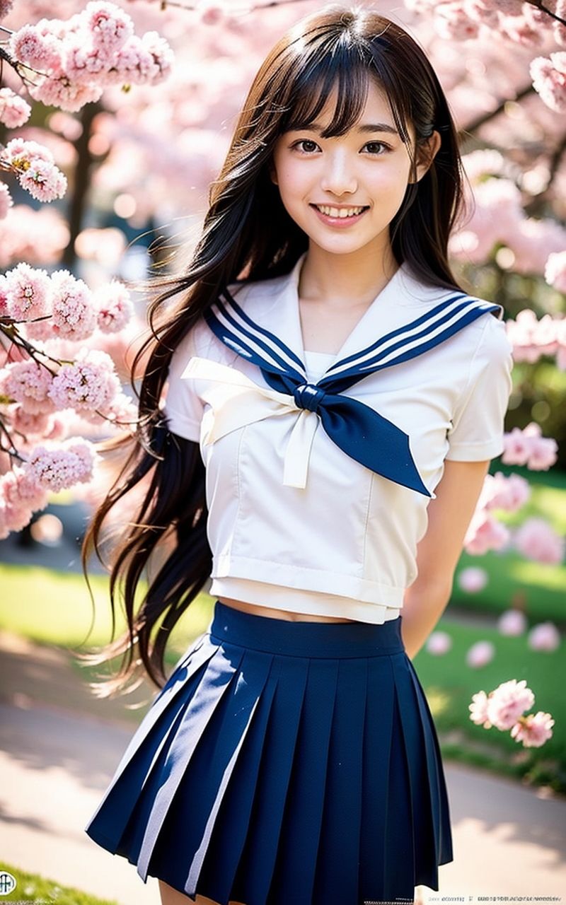 AI美女写真集┃桜と制服美女 画像3