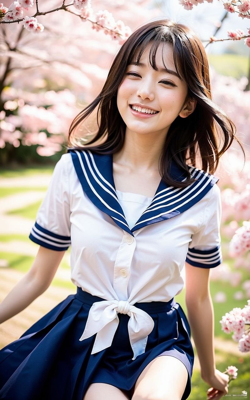 AI美女写真集┃桜と制服美女 画像4