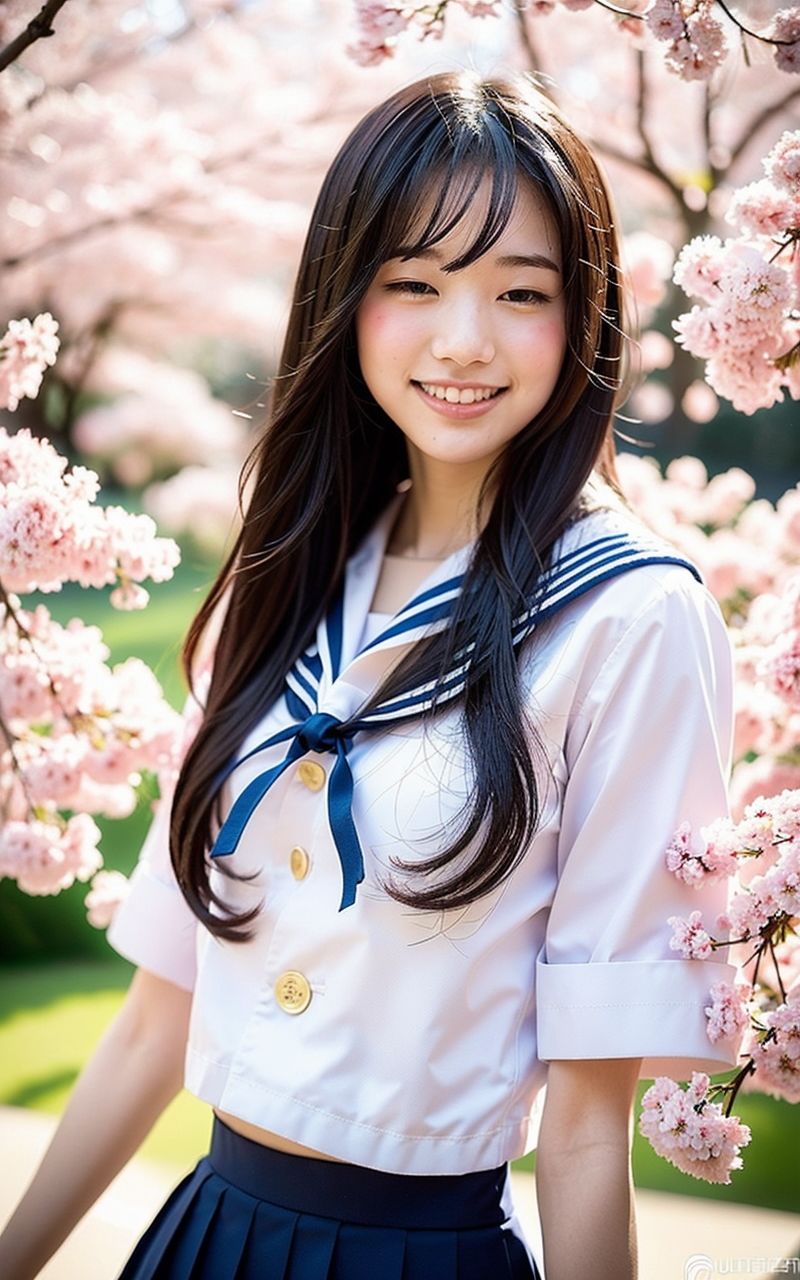 AI美女写真集┃桜と制服美女 画像5