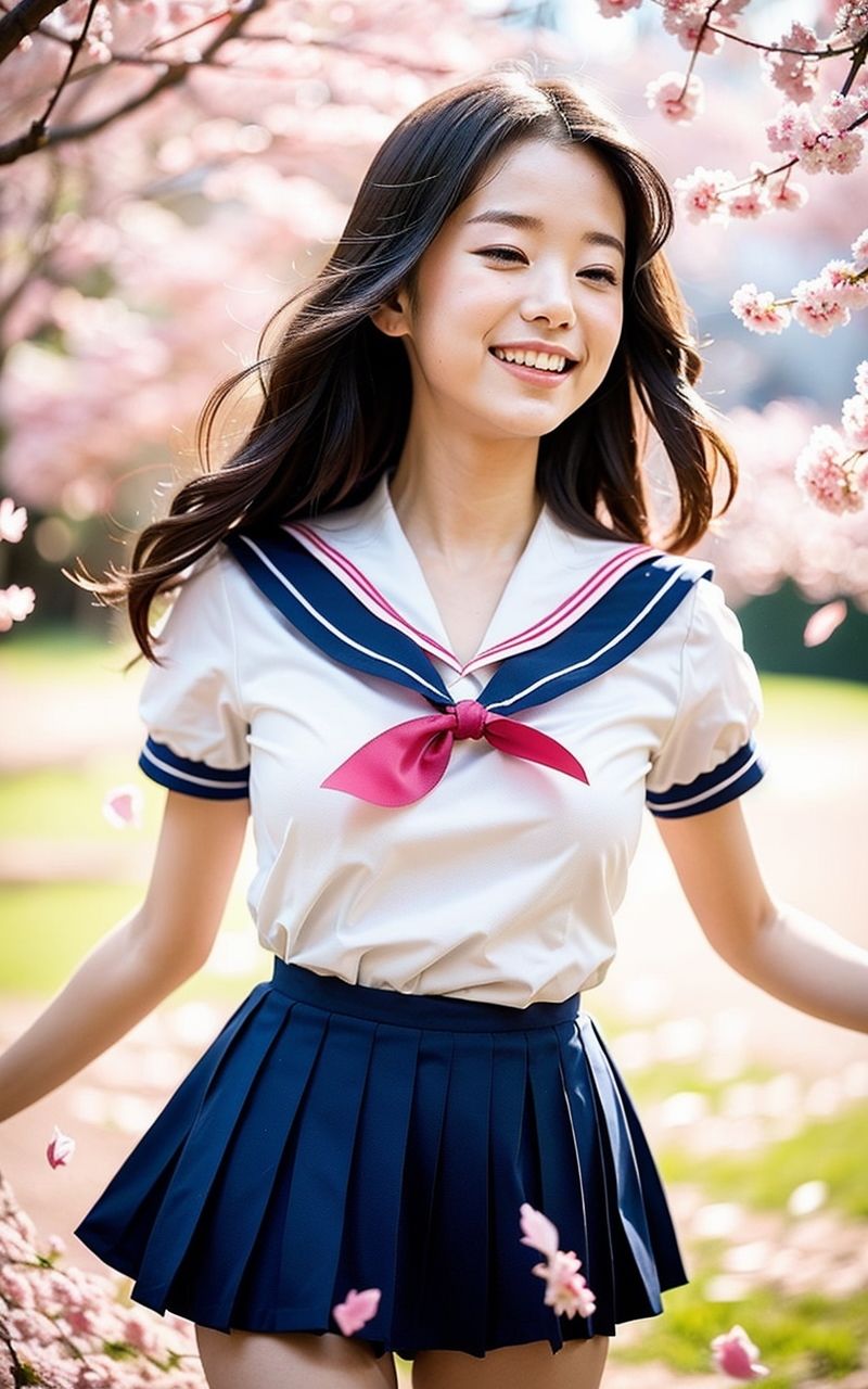 サンプル画像6:AI美女写真集┃桜と制服美女(AI美女写真集┃清楚な大人) [d_585816]