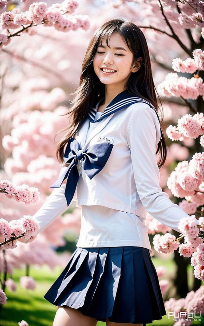AI美女写真集┃桜と制服美女 画像7