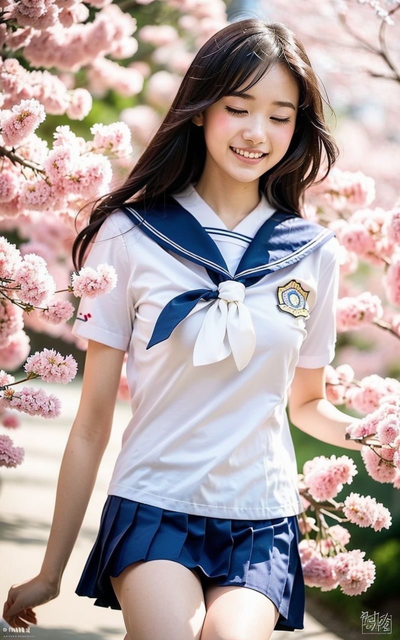 AI美女写真集┃桜と制服美女 画像8