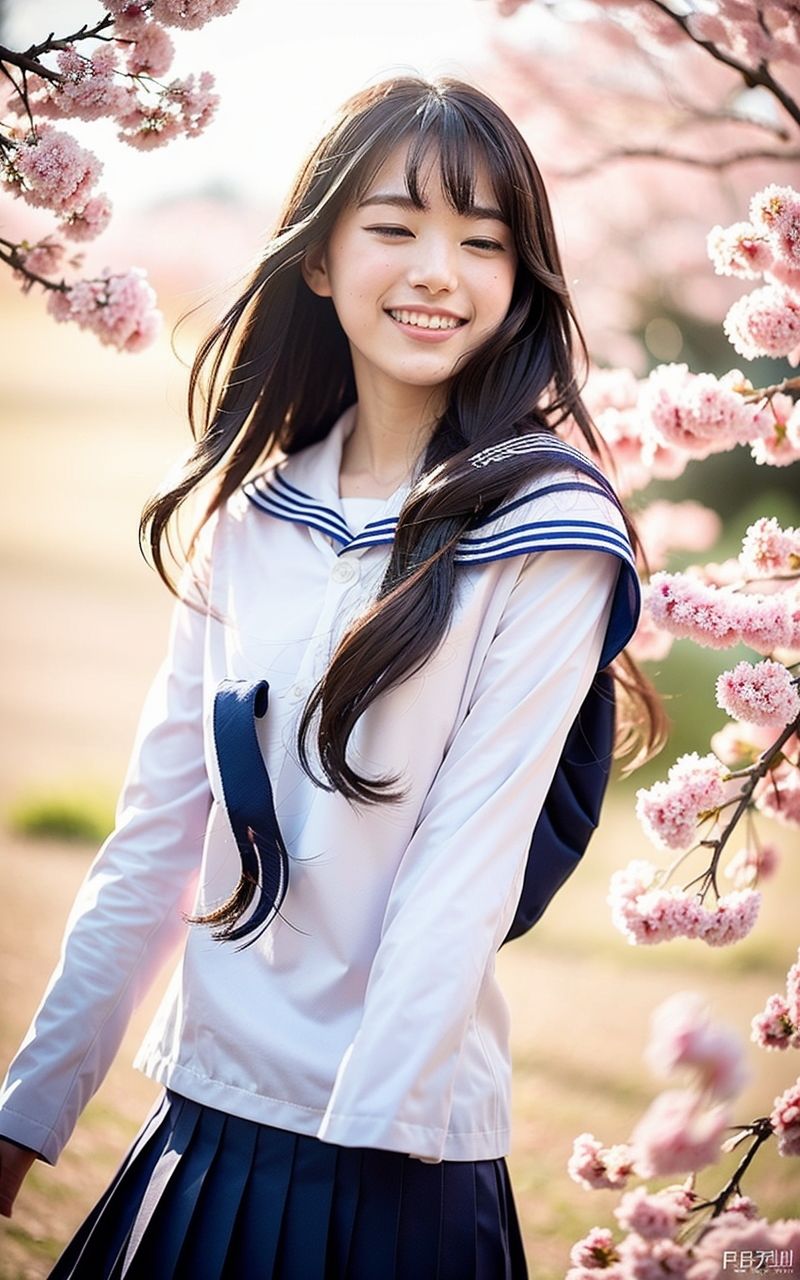 AI美女写真集┃桜と制服美女 画像9