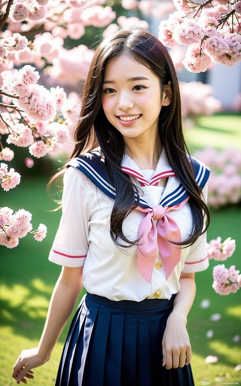 AI美女写真集┃桜と制服美女 画像10