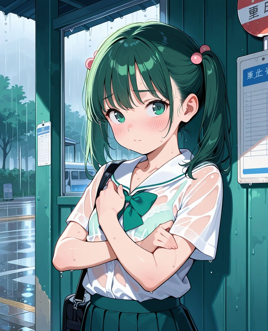 見せつけガールズ☆ 雨宿りでびしょ濡れ編 〜ツインテール彼女ver.〜 画像1