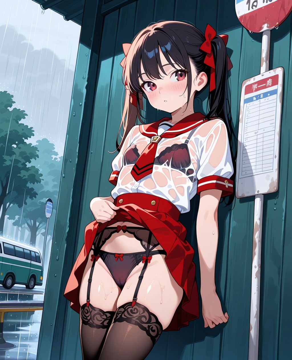 サンプル画像2:見せつけガールズ☆ 雨宿りでびしょ濡れ編 〜ツインテール彼女ver.〜(カズン) [d_586470]