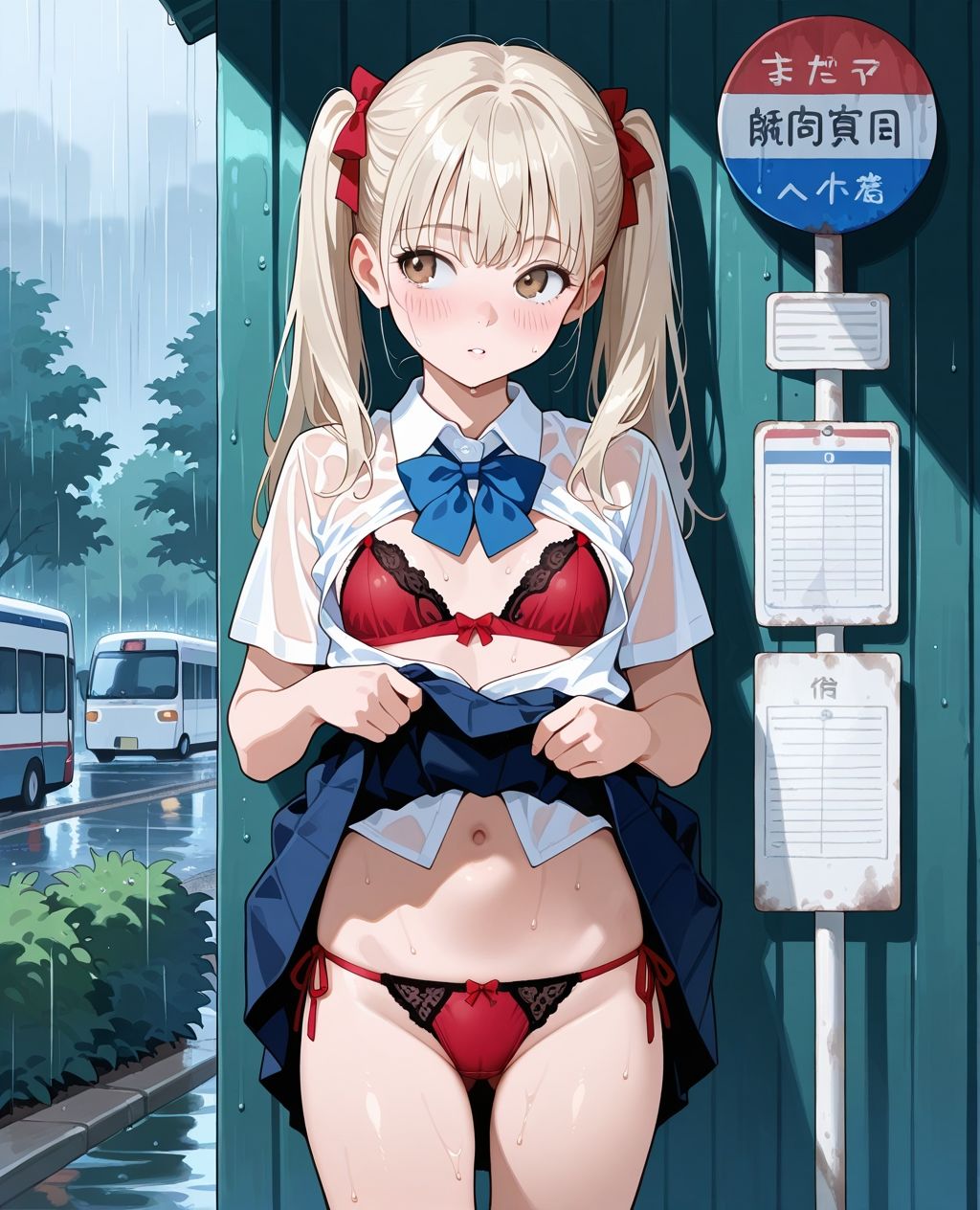 サンプル画像5:見せつけガールズ☆ 雨宿りでびしょ濡れ編 〜ツインテール彼女ver.〜(カズン) [d_586470]