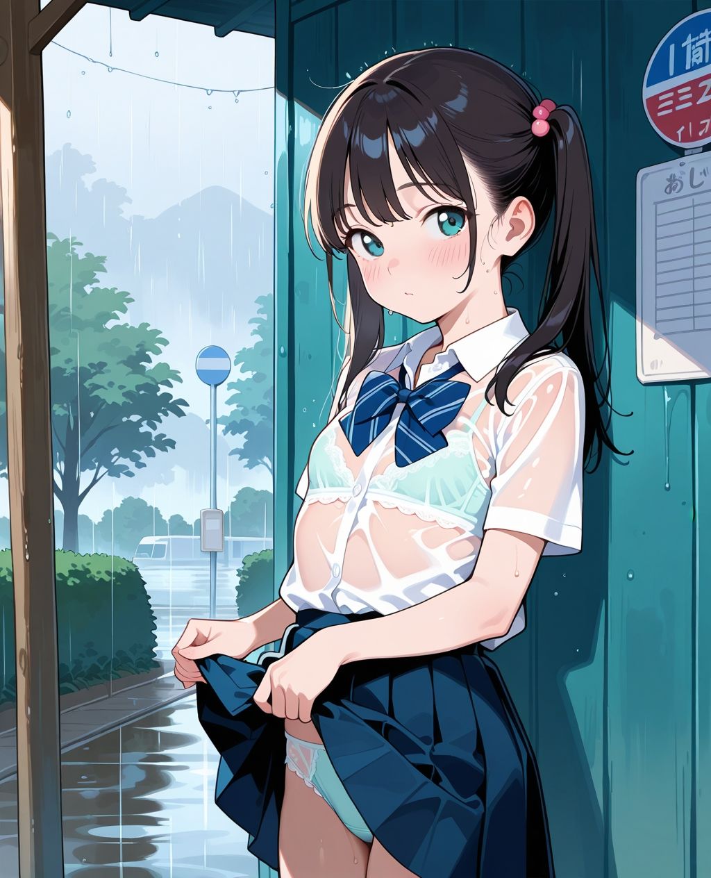 サンプル画像6:見せつけガールズ☆ 雨宿りでびしょ濡れ編 〜ツインテール彼女ver.〜(カズン) [d_586470]