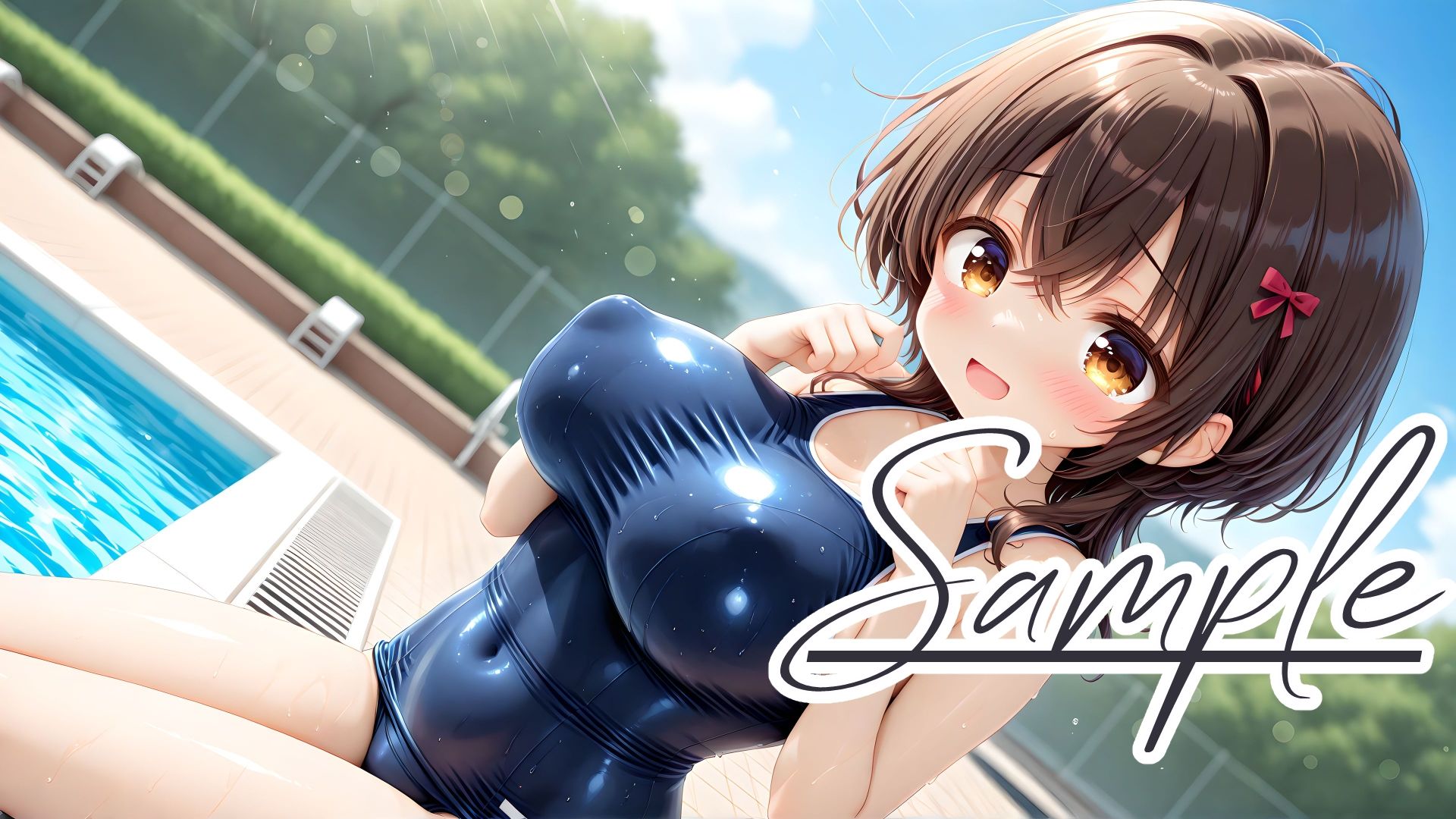 スクール水着の彼女と白濁まみれのプールえっち CGコレクション 画像1