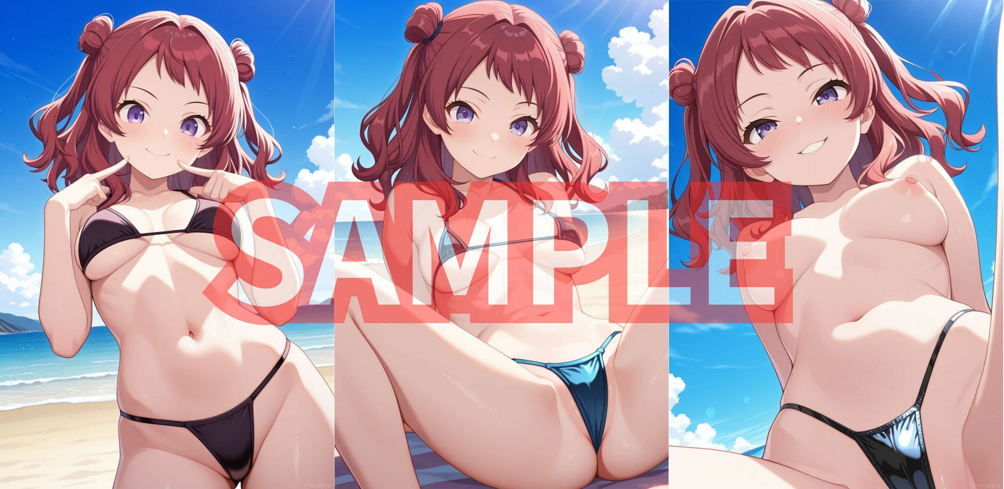 サンプル画像1:学マスの5人がビーチでおっぱい丸出しになってオナニーを見せてくれる(モザなし研究会) [d_586784]