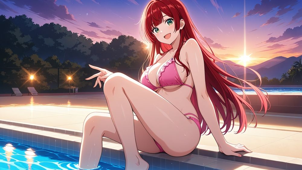 サンプル画像4:巨乳赤髪＆水色髪グラドルがカメラマンと秘密の中出し撮影【4K】(御一堂) [d_586939]