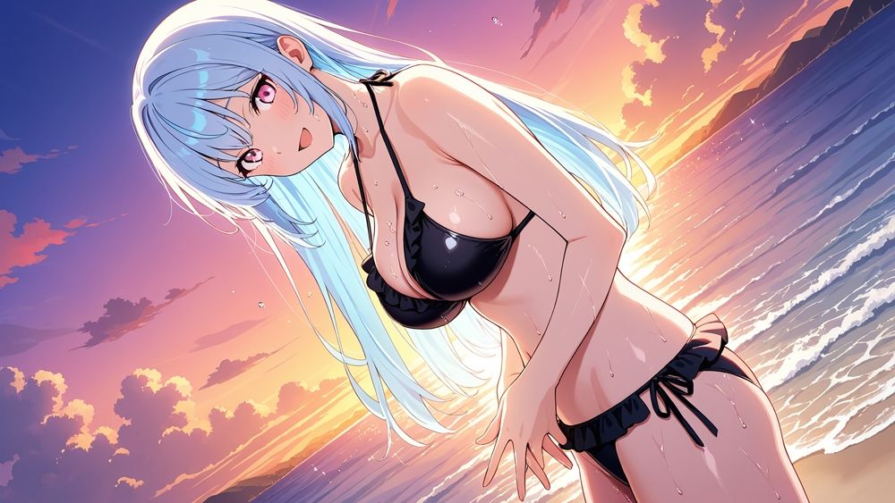 サンプル画像5:巨乳赤髪＆水色髪グラドルがカメラマンと秘密の中出し撮影【4K】(御一堂) [d_586939]