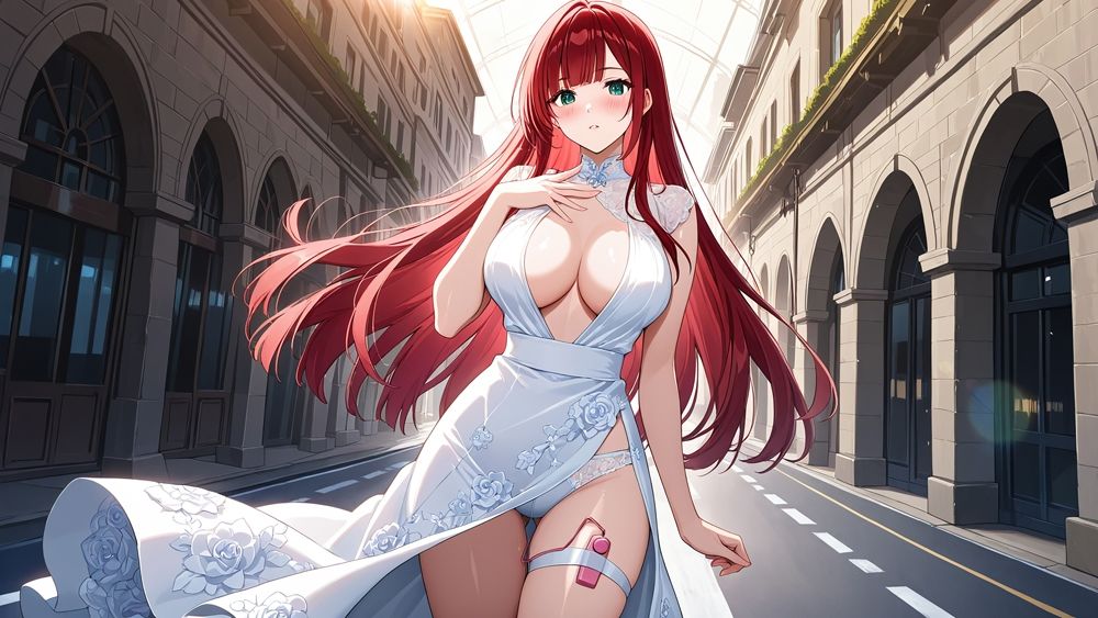 サンプル画像6:巨乳赤髪＆水色髪グラドルがカメラマンと秘密の中出し撮影【4K】(御一堂) [d_586939]