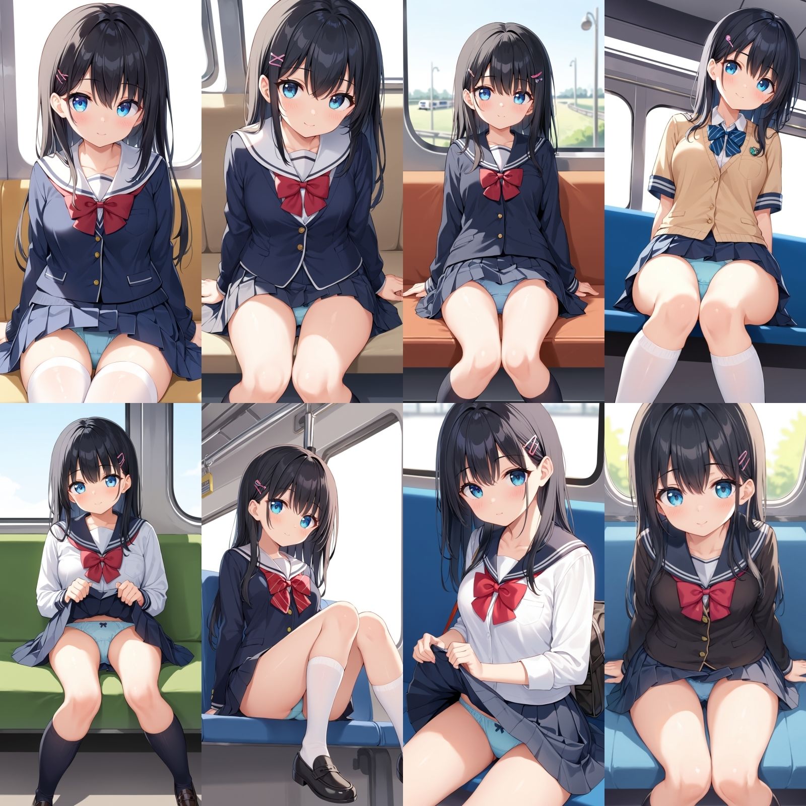 サンプル画像1:電車で対面のJKがおパンティーをみせてくる【500枚】(女子高生) [d_587033]