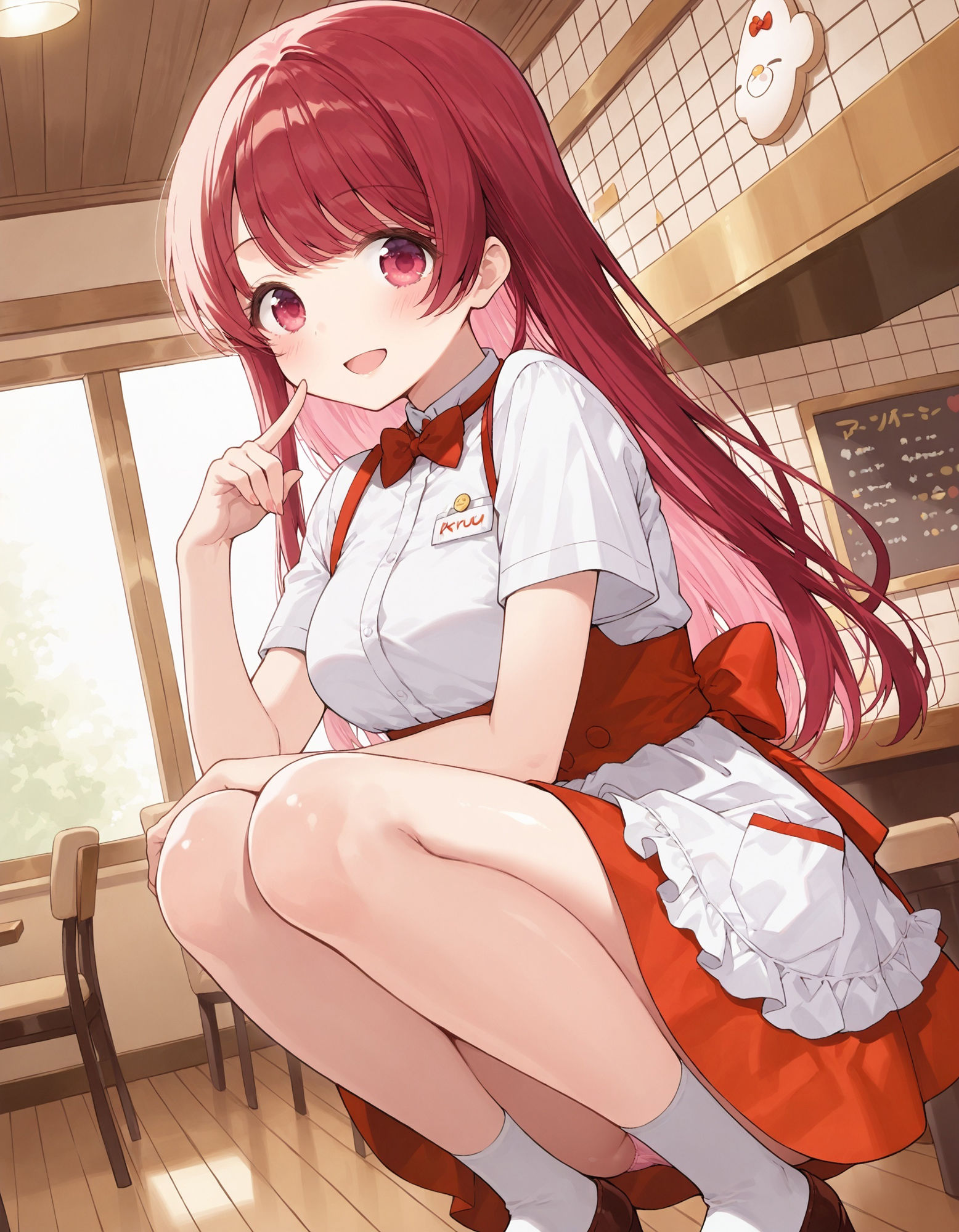 ウェイトレスのしゃがみパンチラ 画像4
