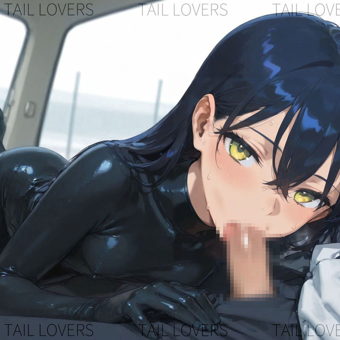 ラバーを着たロングヘアJKの車内奉仕|Latex Slave in the Backseat【59枚】 画像3