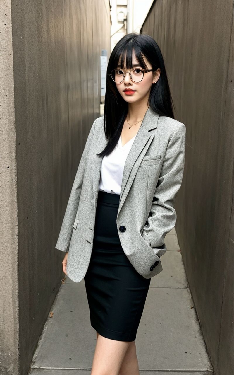 AI美女写真集┃眼鏡で階段の美女_6