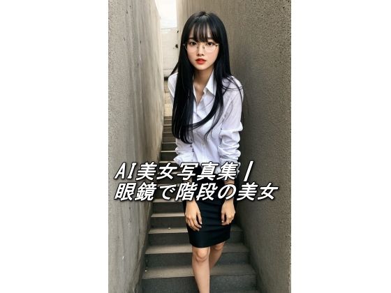 AI美女写真集┃眼鏡で階段の美女