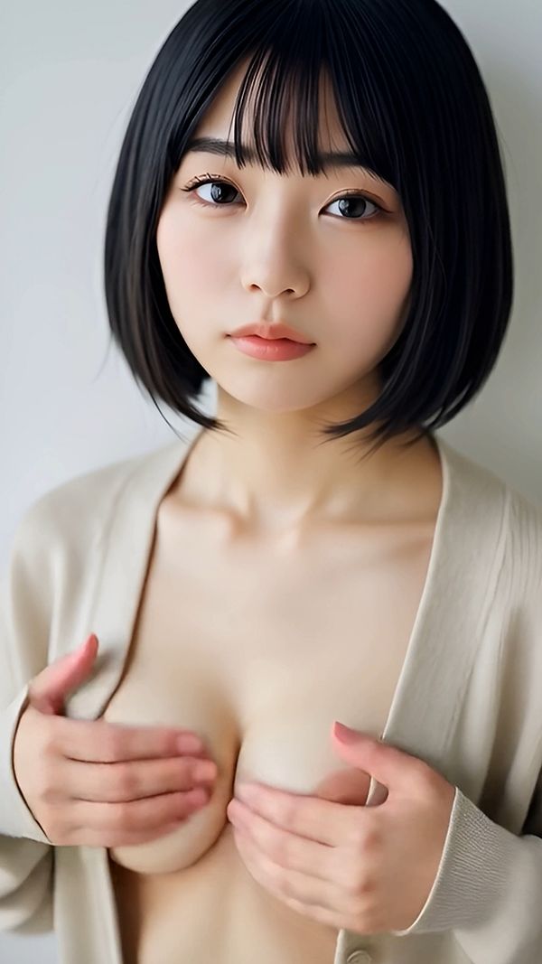【動画】ぽろりカーデ女子 vol.4|黒髪ボブ38人のリアル脱衣&もみモーション集 画像3