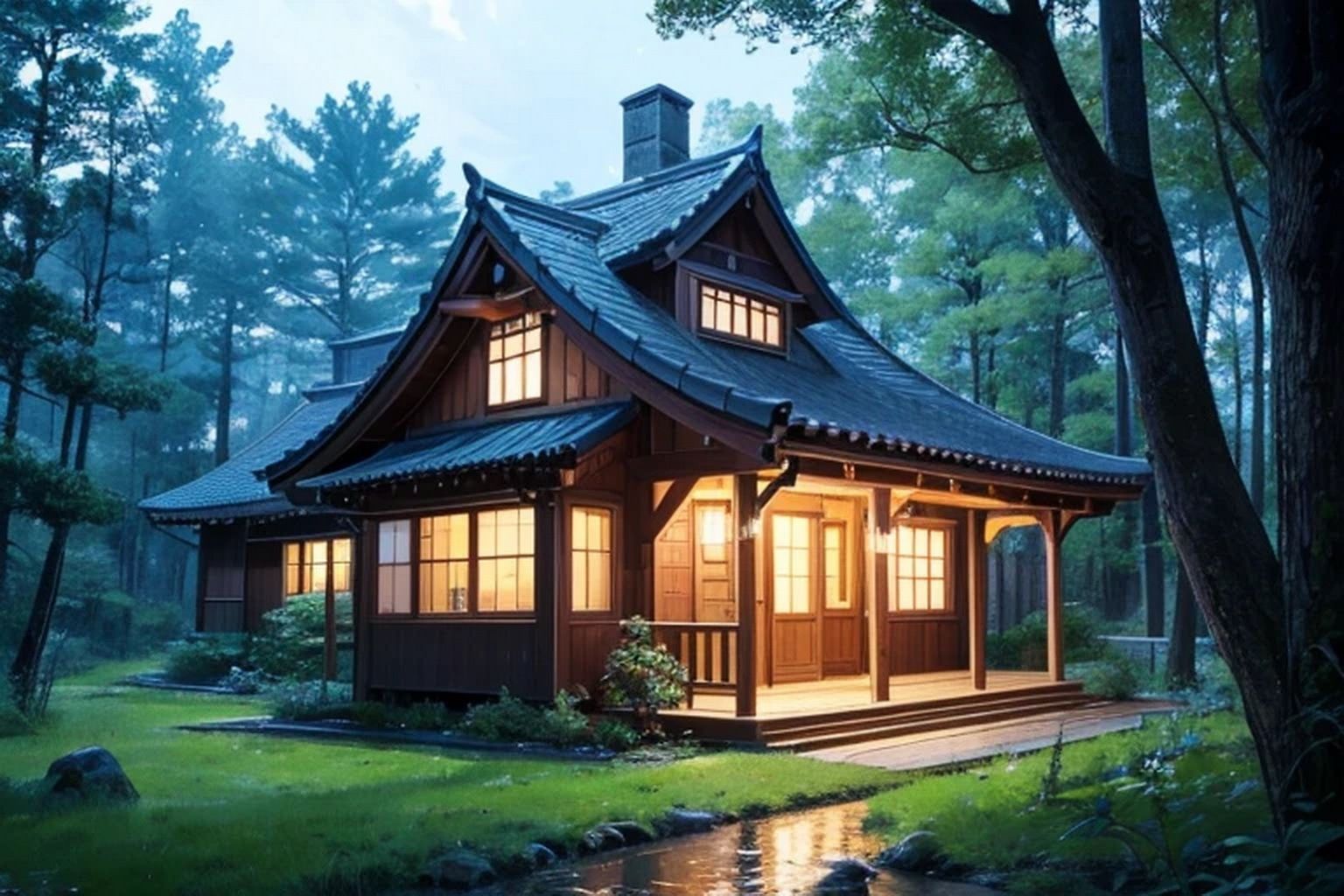 森の中の一軒家 背景素材 画像3