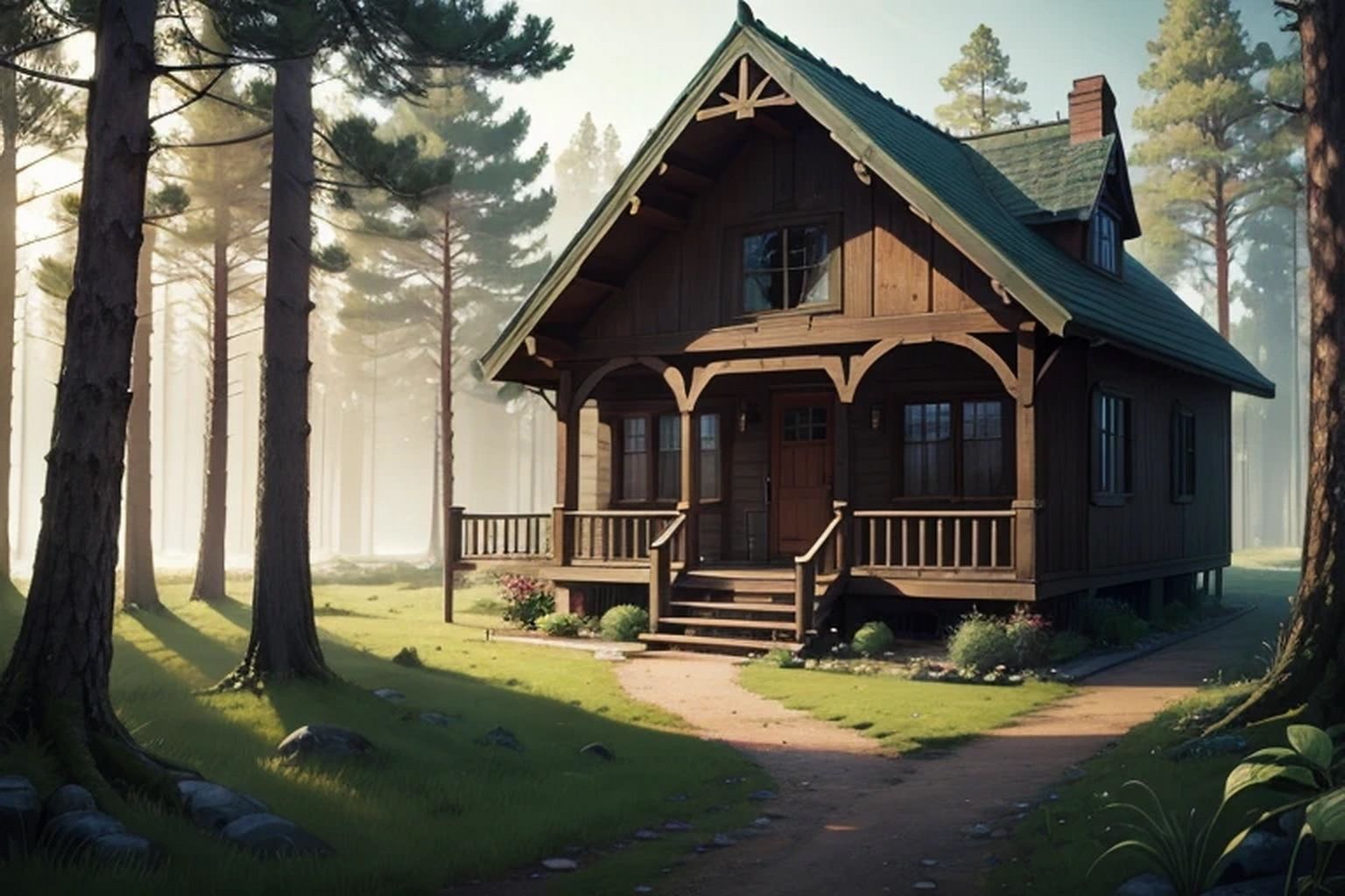 森の中の一軒家 背景素材 画像5