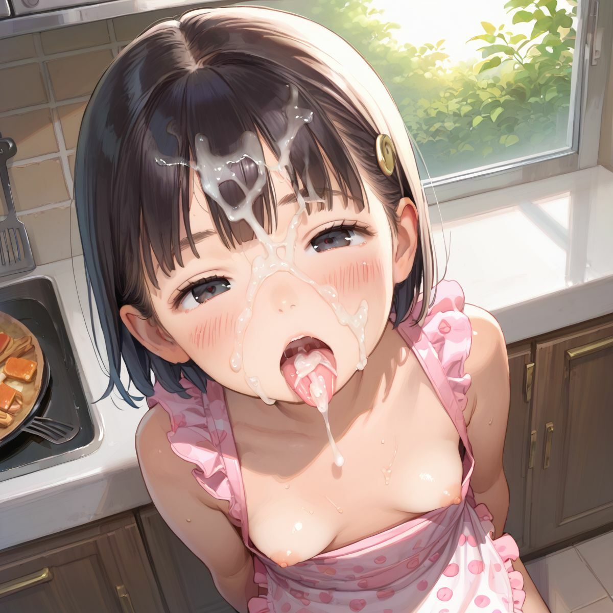 つるぺた娘と朝から晩まで、いつでもどこでも本能のまま、ぬるぬるえっち三昧056