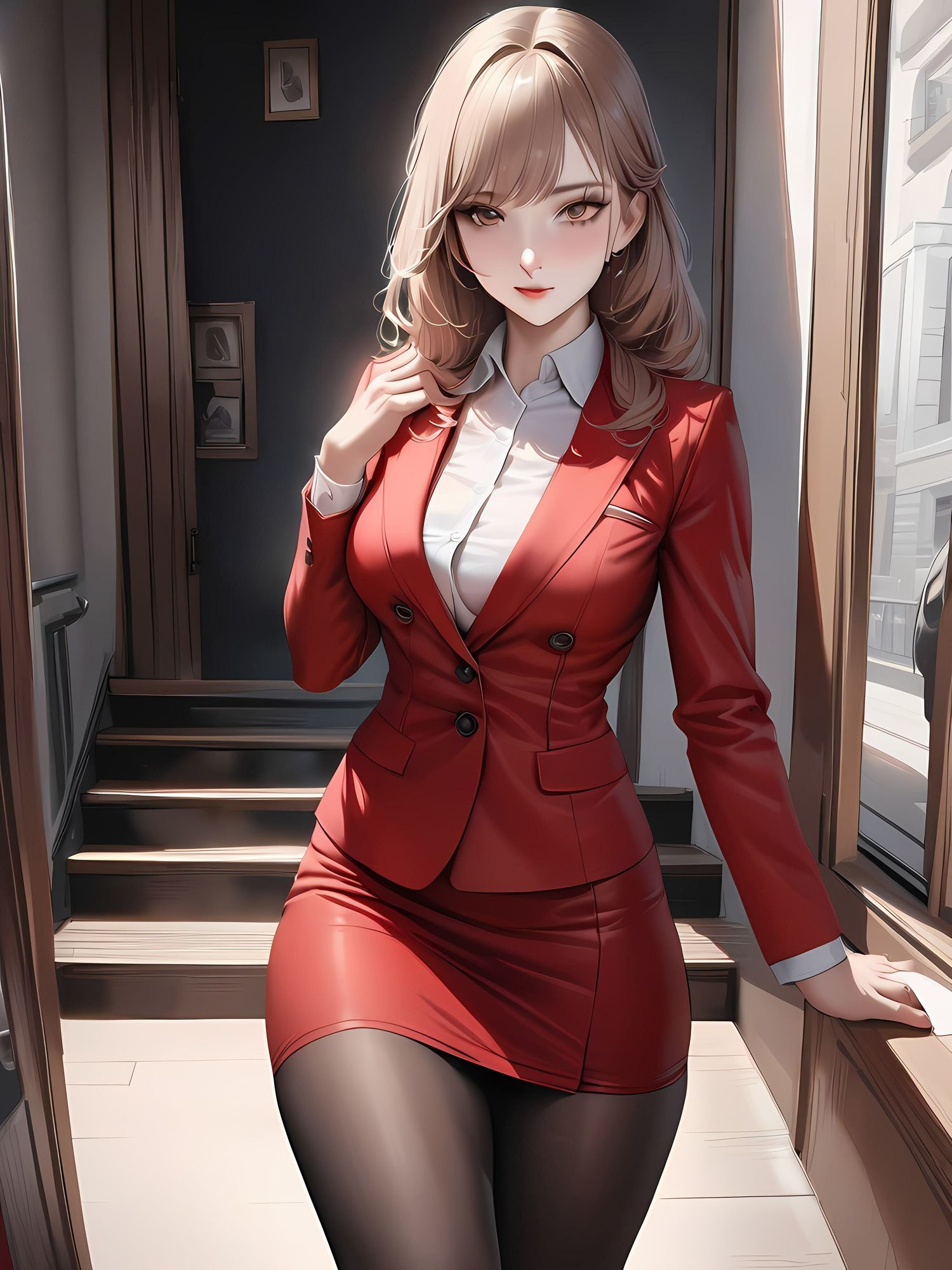 サンプル画像6:AIイラストOL（オフィスレディ）フェティシズム『パンスト』と『パンチラ』(AI美女NANTANO) [d_589011]