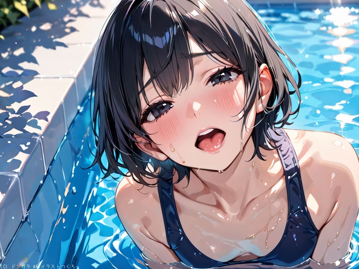 AIイラストCG集87  プールで遊ぶ少女たち