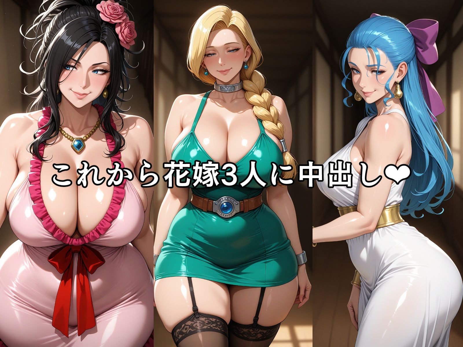 【エロ漫画】天空の花嫁候補の3人〜闘いの前に宿屋で超絶合体!!〜1