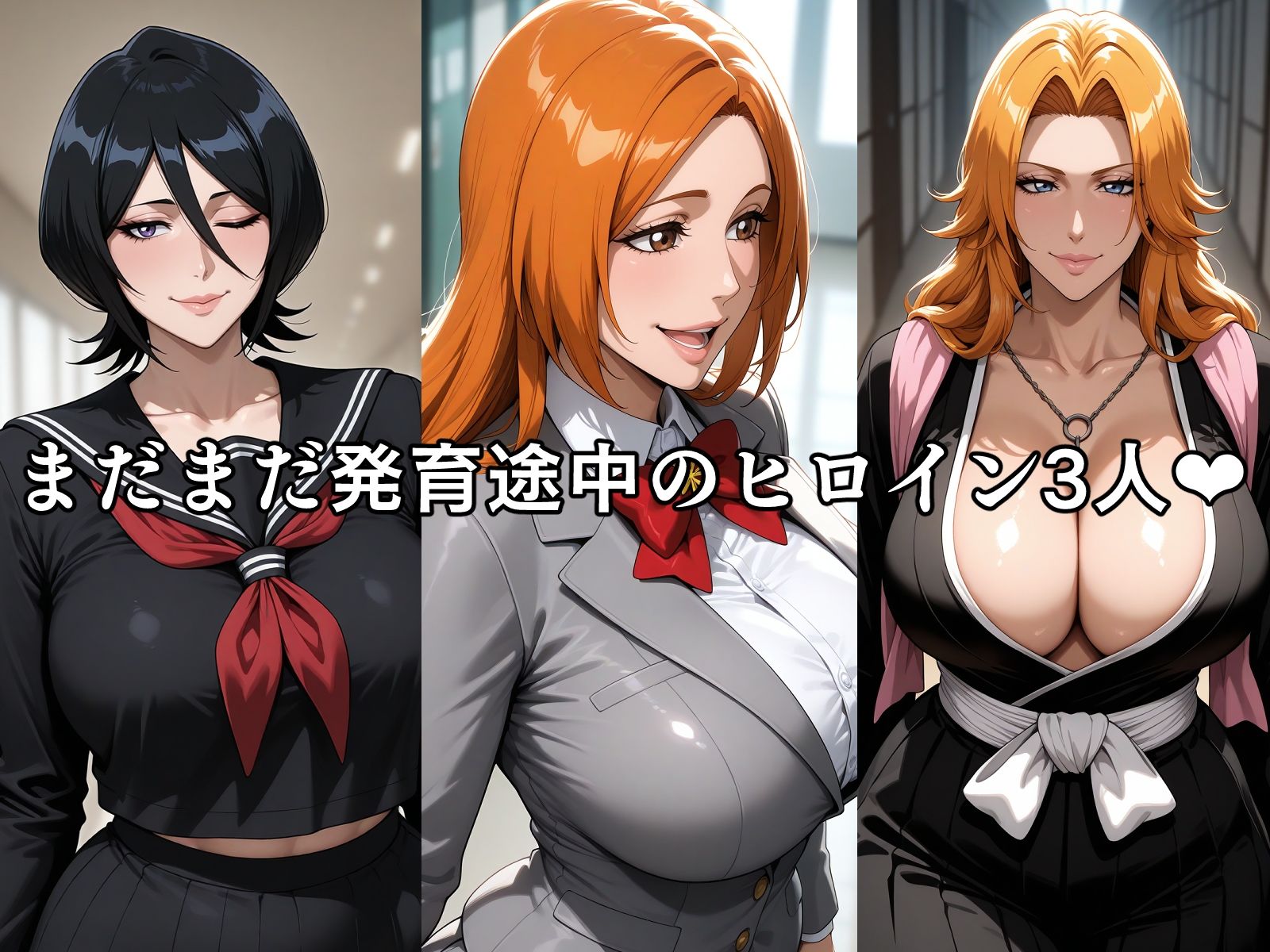 【エロ漫画】人気アニメのヒロイン 井〇織姫 朽〇ルキア 松〇乱菊が犯●れる!1