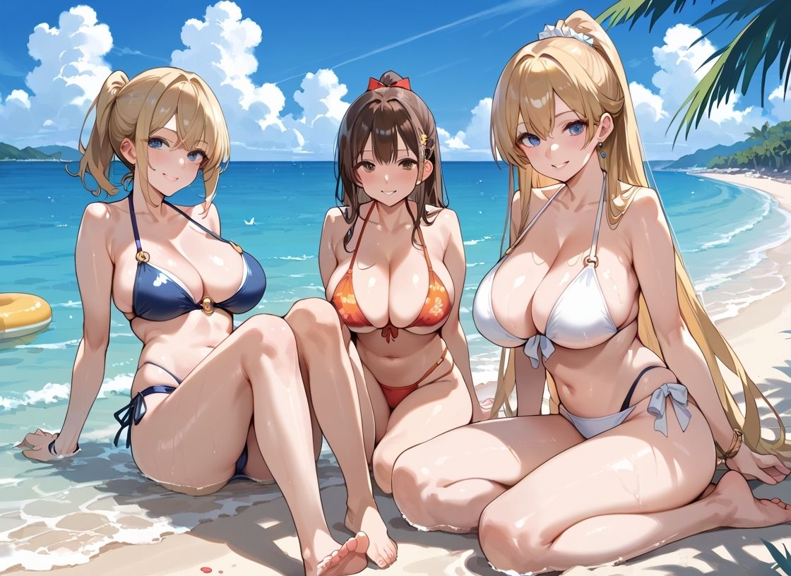 サンプル画像1:ギャルビーチでハーレム種付け(FMK) [d_590093]