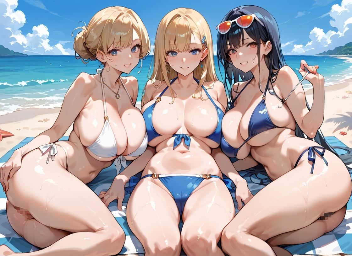 サンプル画像2:ギャルビーチでハーレム種付け(FMK) [d_590093]