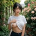 花の咲く庭園でおっぱいを露出するお姉さん（セリフなし  AI画像集）