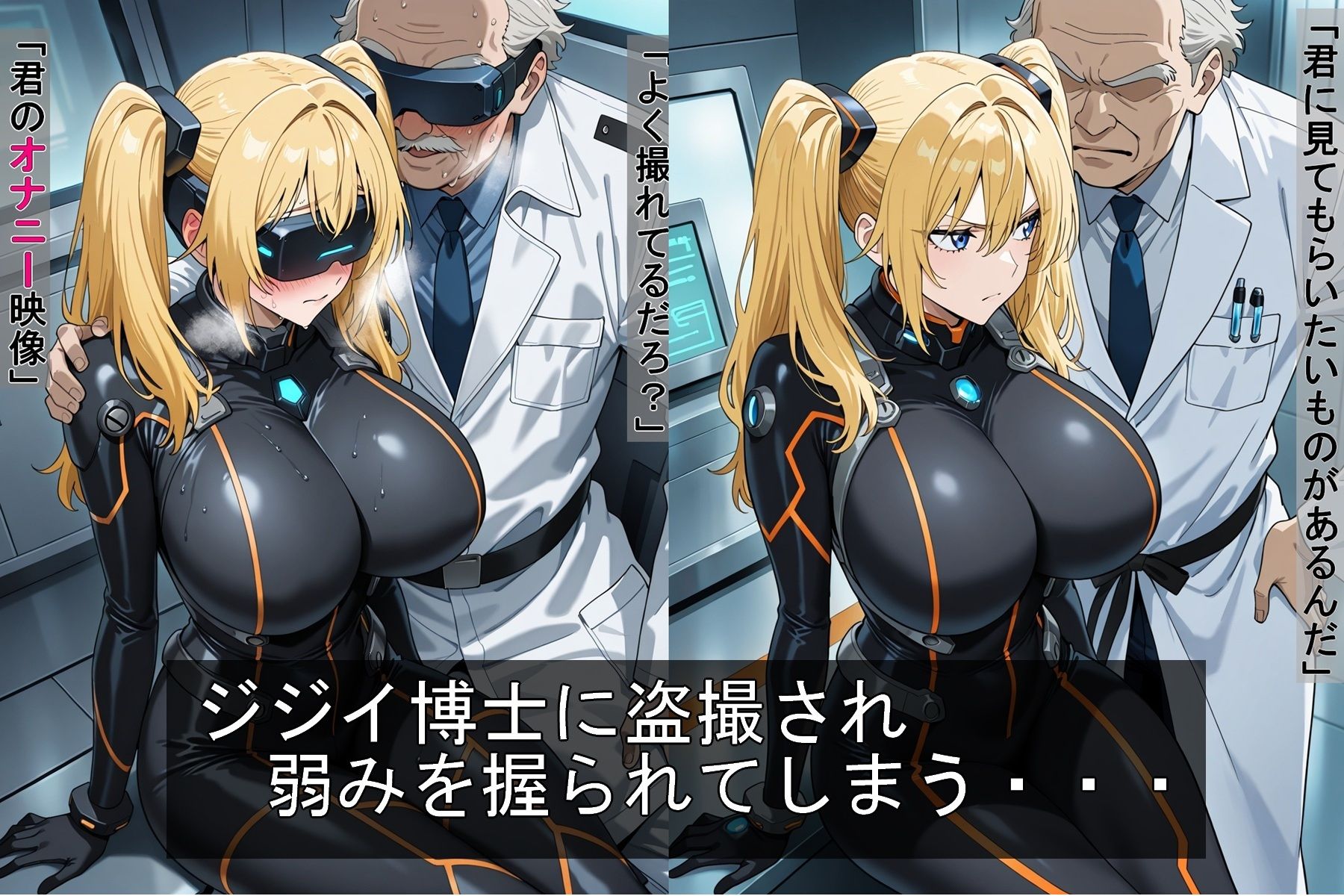 サンプル画像2:プライドの高い女がジジイ博士のいいなりに(豚鬼オーク@AIイラスト) [d_590239]