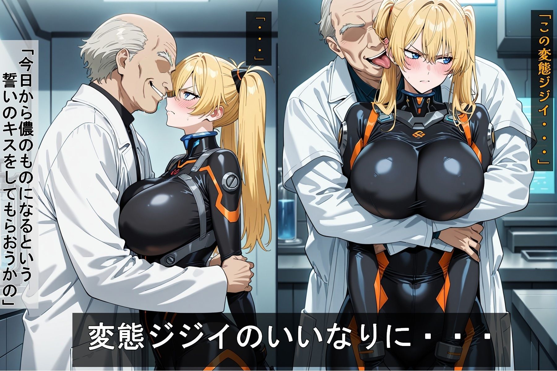 サンプル画像3:プライドの高い女がジジイ博士のいいなりに(豚鬼オーク@AIイラスト) [d_590239]