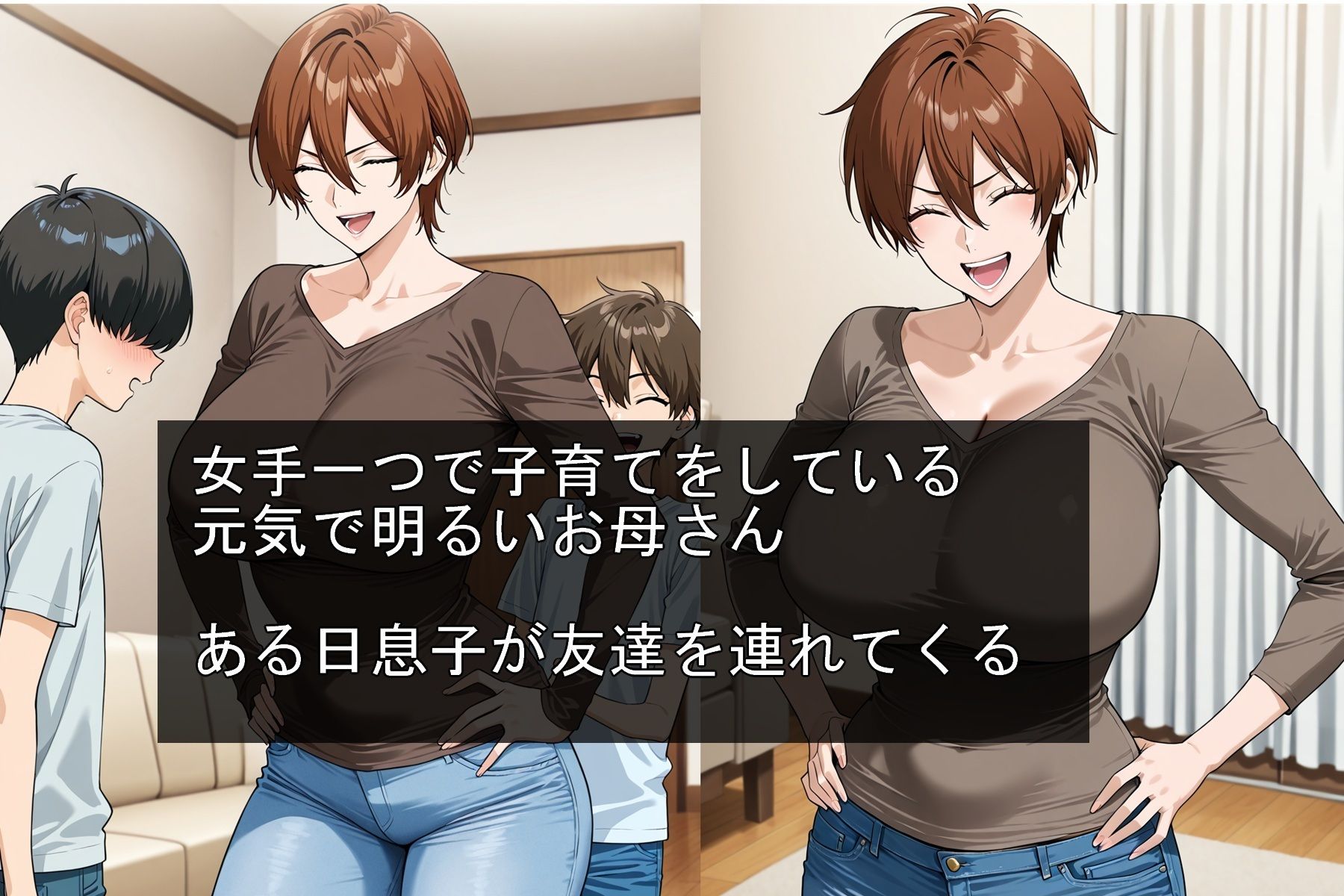 サンプル画像1:母ちゃんが息子の友達に寝取られる(豚鬼オーク@AIイラスト) [d_590245]