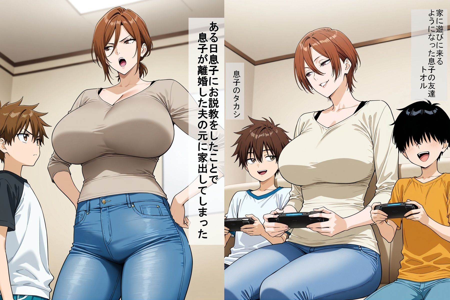 サンプル画像2:母ちゃんが息子の友達に寝取られる(豚鬼オーク@AIイラスト) [d_590245]