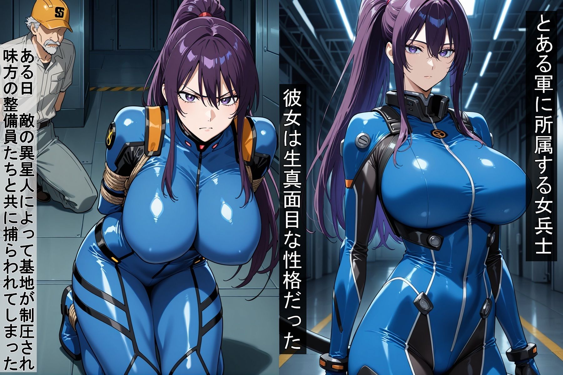 サンプル画像1:裸で味方と独房に入れられた女兵士(豚鬼オーク@AIイラスト) [d_590250]