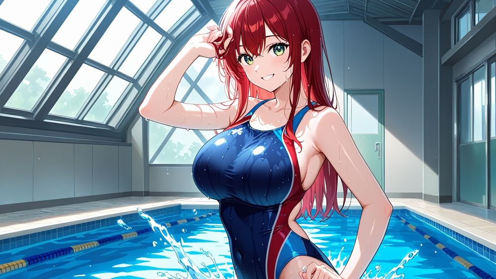 サンプル画像4:部室で種付け！赤髪白髪の爆乳水泳部員と鬼コーチの放課後【4K】(ニート印刷所) [d_590702]