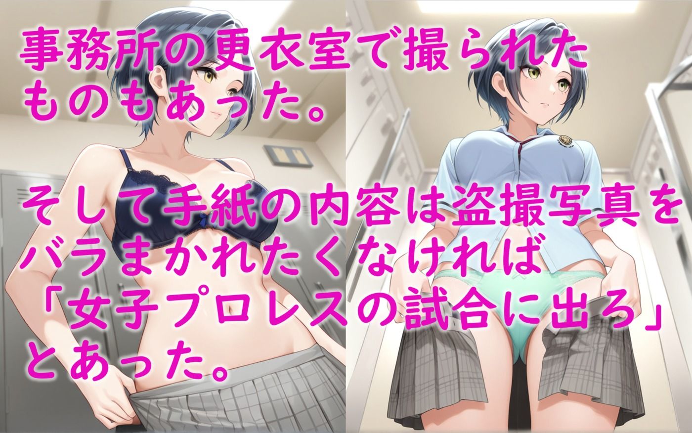 サンプル画像3:速〇奏 盗撮画像を消すために女子プロレスの試合に出たらAV撮影だった話(Aiイラスト販売所) [d_590866]