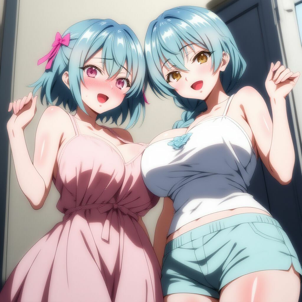 サンプル画像2:巨女化する幼馴染の双子姉妹と甘々お泊り旅行(hwd) [d_591308]