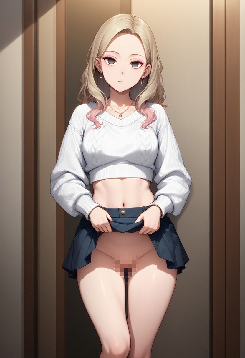 サンプル画像2:へそ出しギャルが催●にかかってスカートをたくし上げている画像(催●スキ) [d_591871]