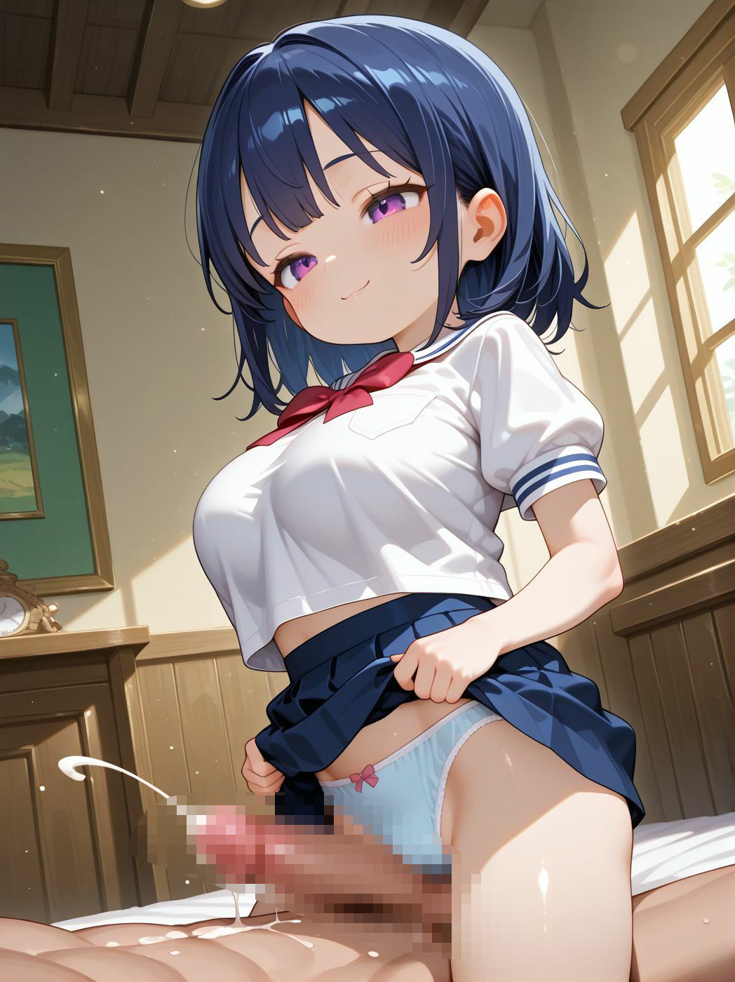 サンプル画像1:巨乳の後輩が誘惑するので生挿入したら最高だった 「先輩なのにいっぱい出しちゃったね」(nes_aiart) [d_591946]