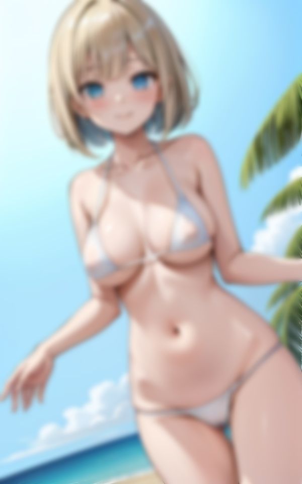 サンプル画像1:夏のビーチに現れた淫乱巨乳ビキニ美女のえちえち色仕掛け(美女AI製作LaBO) [d_592231]