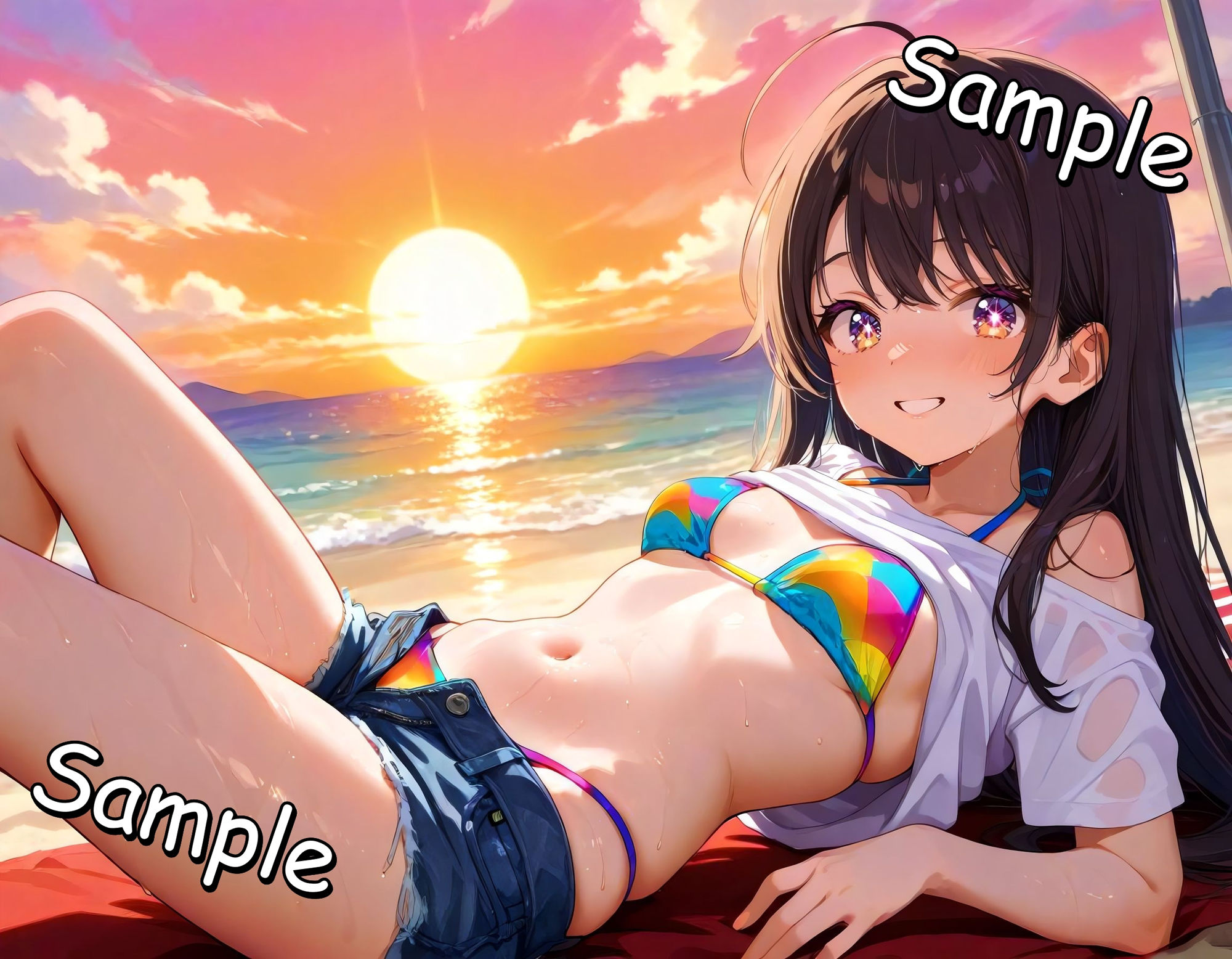 サンプル画像1:夏の海とバイト先の後輩 〜夕暮れの波音と秘密のキス〜(チェリー工房) [d_592335]