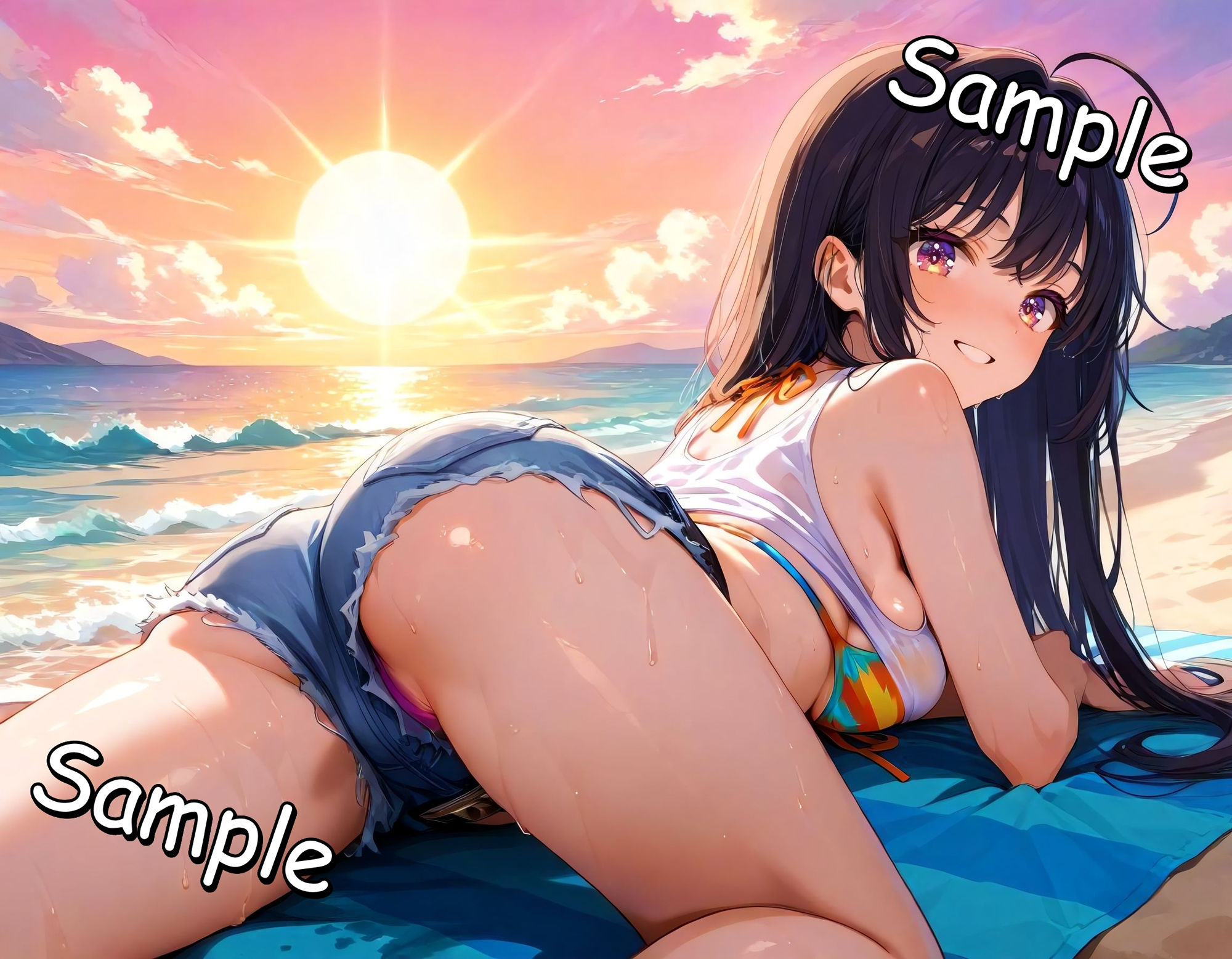 サンプル画像2:夏の海とバイト先の後輩 〜夕暮れの波音と秘密のキス〜(チェリー工房) [d_592335]