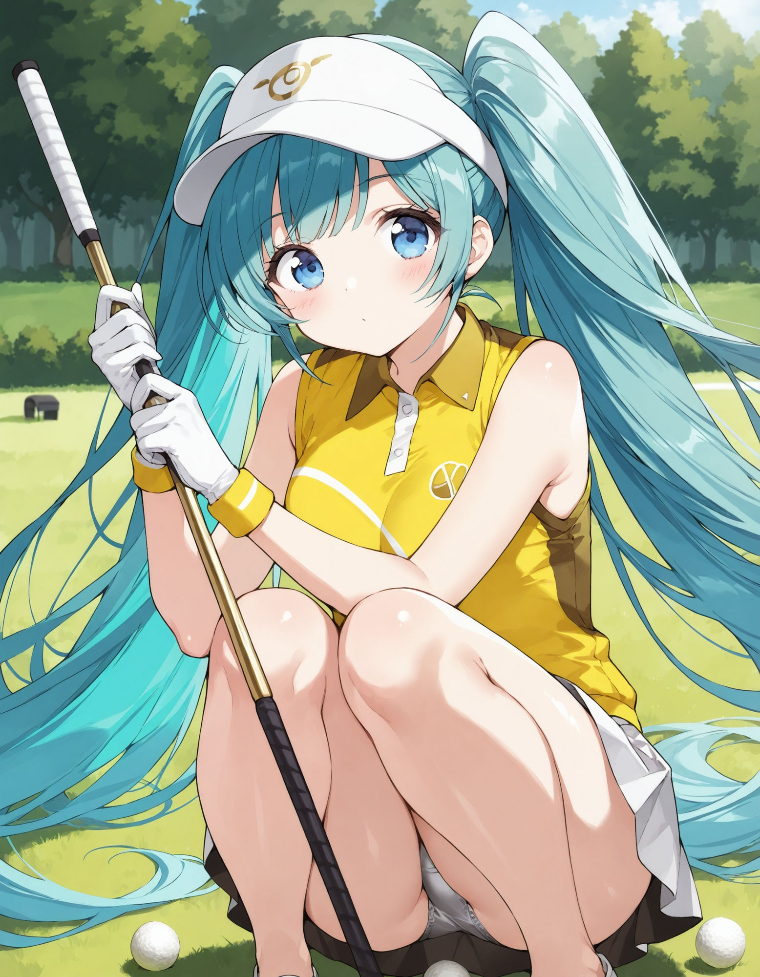 ゴルフウェアでしゃがみパンチラ 画像1